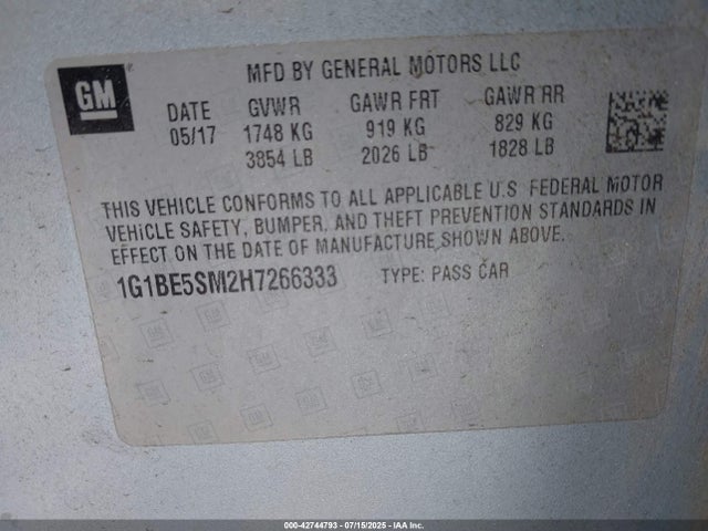 1G1BE5SM2H7266333 Chevrolet le2 -di: direct injection, vvt: variable valve timing, gen, alum