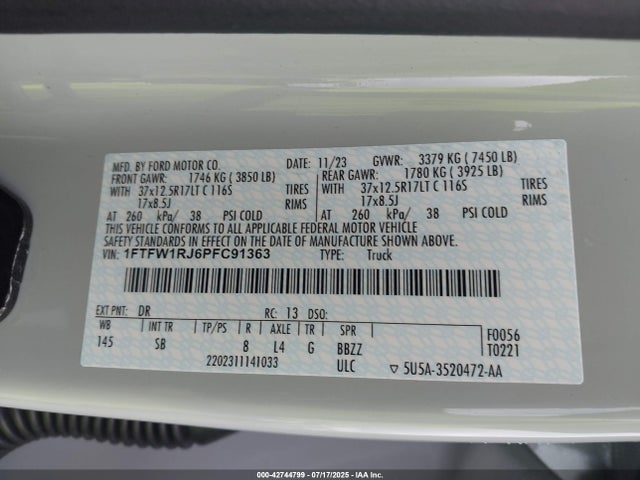 1FTFW1RJ6PFC91363 Ford 2023