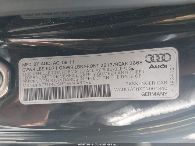 2012 AUDI A5 WAULFAFHXCN001840 Photo 8