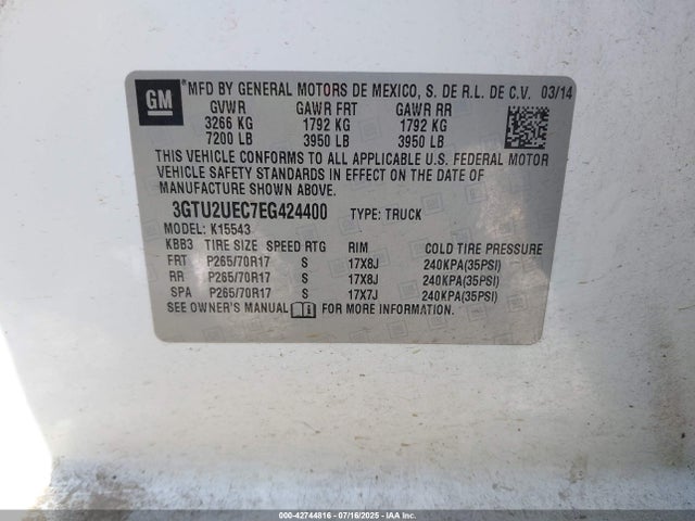 3GTU2UEC7EG424400 GMC l83 - vvt, afm (active fuel management), aluminum