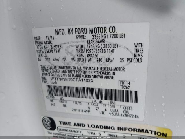 2012 FORD F-150 1FTFW1ET9CFA11033 Photo 8