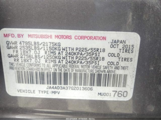 2016 MITSUBISHI OUTLANDER JA4AD3A37GZ013606 Photo 8
