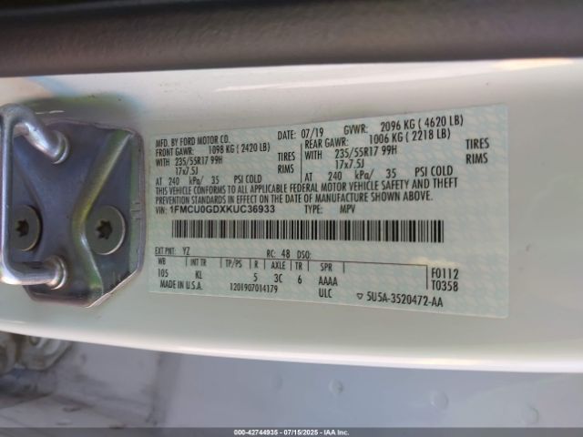 2019 FORD ESCAPE 1FMCU0GDXKUC36933 Photo 8