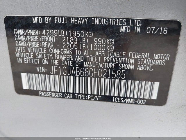 JF1GJAB68GH021585 Subaru 2.0l na