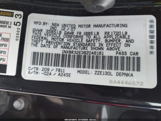 2008 TOYOTA COROLLA 1NXBR32E38Z048181 Photo 8