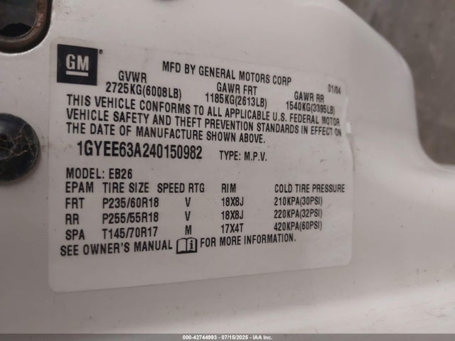 2004 CADILLAC SRX 1GYEE63A240150982 Photo 8