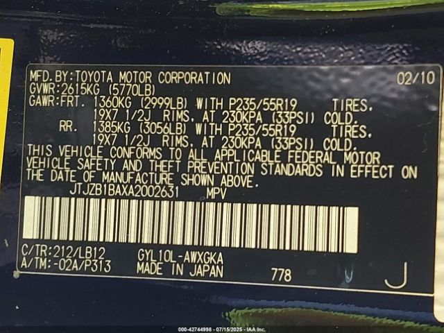2010 LEXUS RX 450H JTJZB1BAXA2002631 Photo 8