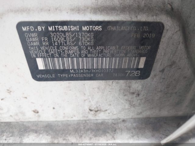 2019 MITSUBISHI MIRAGE ML32A3HJ3KH010372 Photo 8