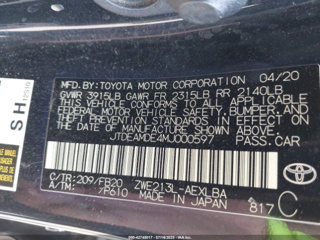 2021 TOYOTA COROLLA JTDEAMDE4MJ000597 Photo 8