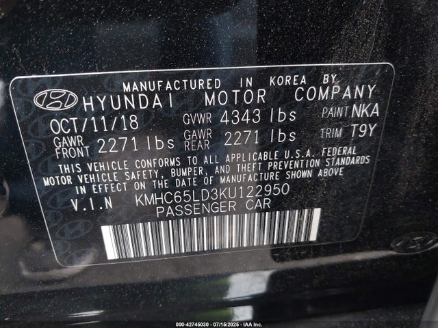 KMHC65LD3KU122950 Hyundai Ioniq