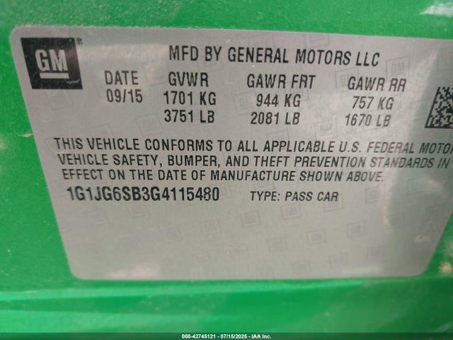 1G1JG6SB3G4115480 Chevrolet luv - vvt, alum, e85 max