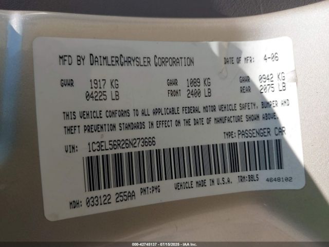 2006 CHRYSLER SEBRING 1C3EL56R26N273666 Photo 8