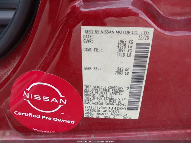 Nissan 2021 2021 1N4BL4EV0MN334099 Image 9