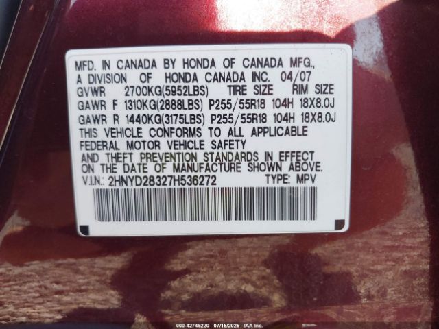 2007 ACURA MDX 2HNYD28327H536272 Photo 8