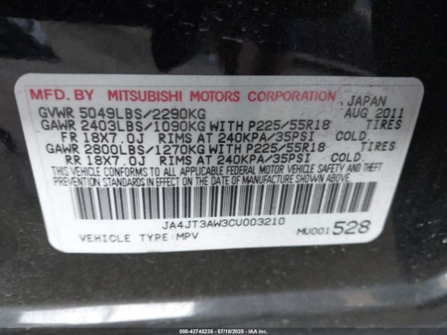 2012 MITSUBISHI OUTLANDER JA4JT3AW3CU003210 Photo 8