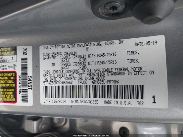 2019 TOYOTA TACOMA 5TFAZ5CN7KX083662 Photo 8