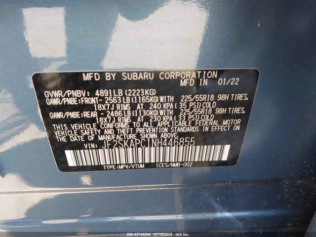 Subaru na u5 2022 JF2SKAPC1NH446855 Image 9