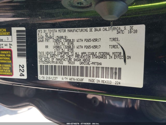 3TMDZ5BN1MM101922 Toyota 2gr-fks