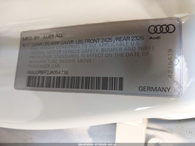 WAUUPBFF2JA054736 Audi 2018