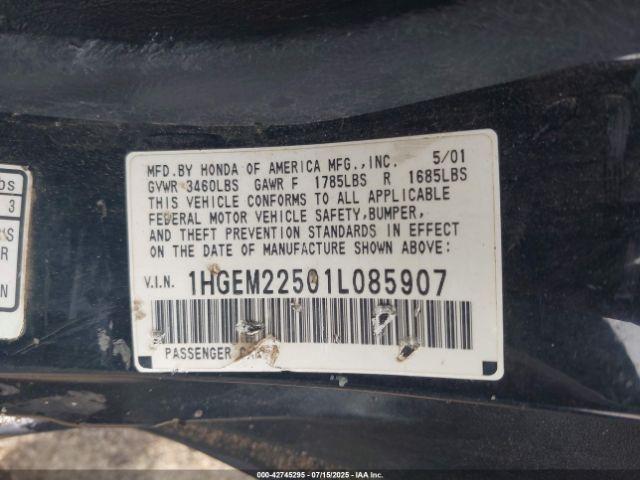 2001 HONDA CIVIC 1HGEM22501L085907 Photo 8
