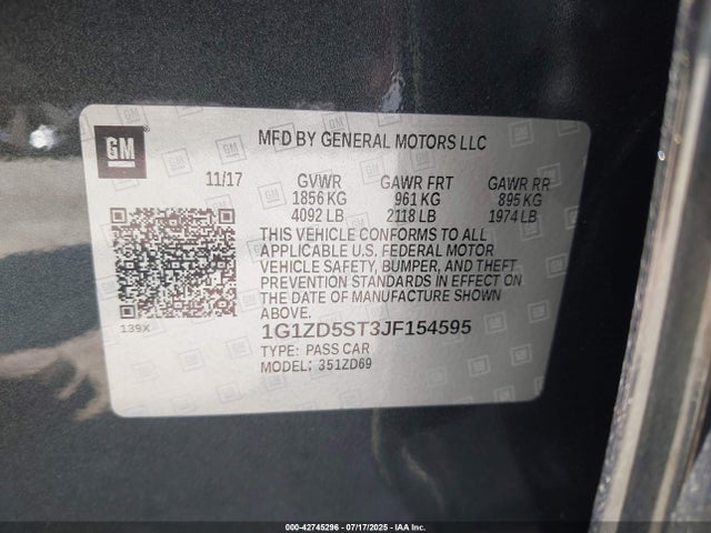 Chevrolet lfv - direct injection, variable valve timing, gen 1 2018 1G1ZD5ST3JF154595 Image 9