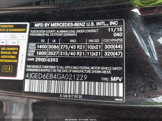 Mercedes-Benz 2016 2016 4JGED6EB4GA021229 Image 9