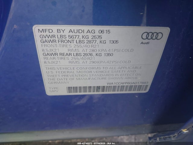 Audi SQ5 2016 WA1CCAFP6GA017883 Image 9