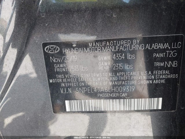 5NPEL4JA6LH009319 Hyundai gdi theta iii