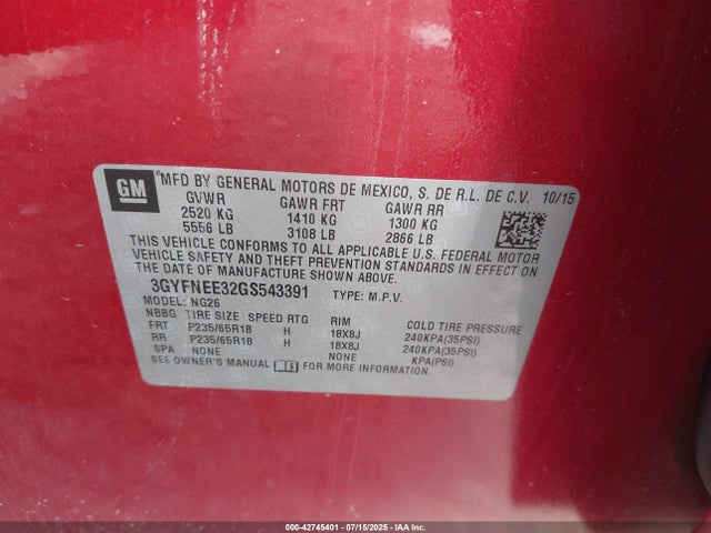 2016 CADILLAC SRX 3GYFNEE32GS543391 Photo 8