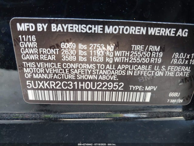 5UXKR2C31H0U22952 BMW X5