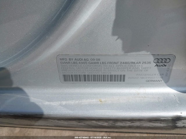 2009 AUDI A4 WAUSF78KX9N027290 Photo 8