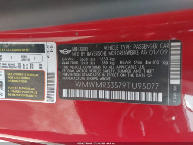 2009 MINI COOPER WMWMR33579TU95077 Photo 8