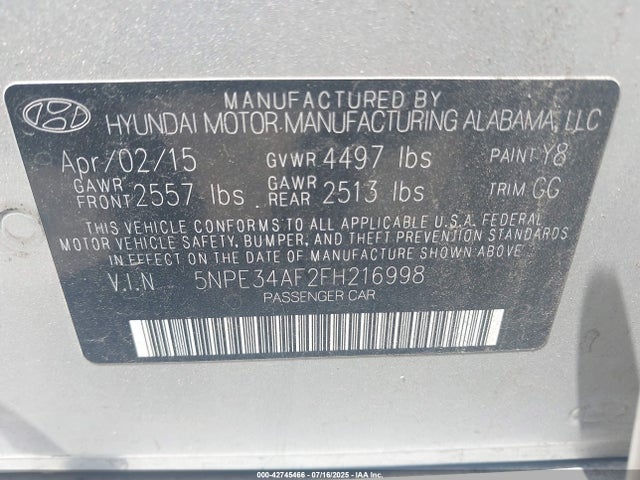 5NPE34AF2FH216998 Hyundai dohc gdi theta-ii