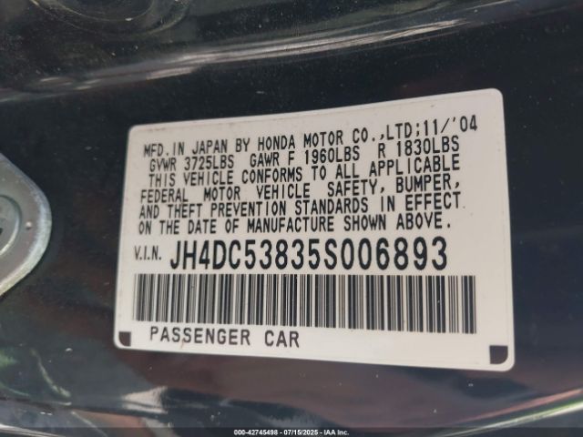 2005 ACURA RSX JH4DC53835S006893 Photo 8