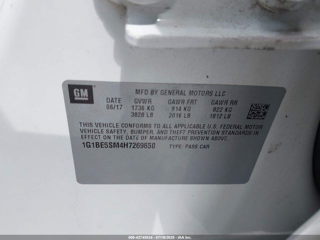1G1BE5SM4H7269850 Chevrolet le2 -di: direct injection, vvt: variable valve timing, gen, alum