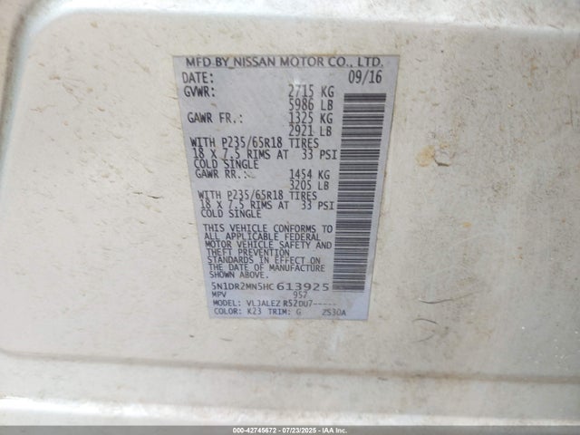 5N1DR2MN5HC613925 Nissan Pathfinder