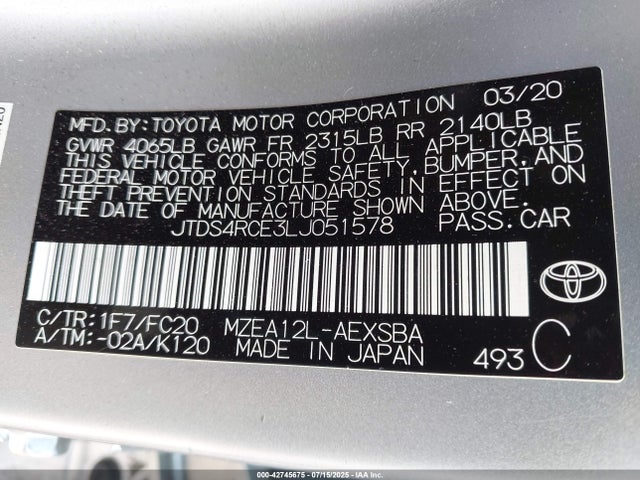JTDS4RCE3LJ051578 Toyota m20-fks
