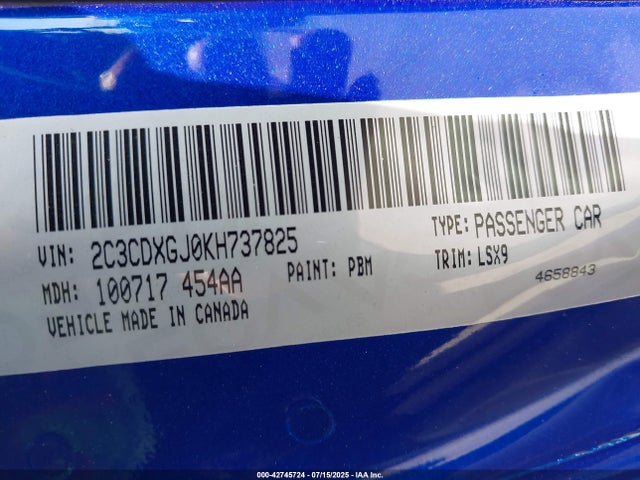 2C3CDXGJ0KH737825 Dodge Charger
