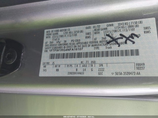 Ford gtdi 2022 1FTFW1RG4NFA16107 Image 9