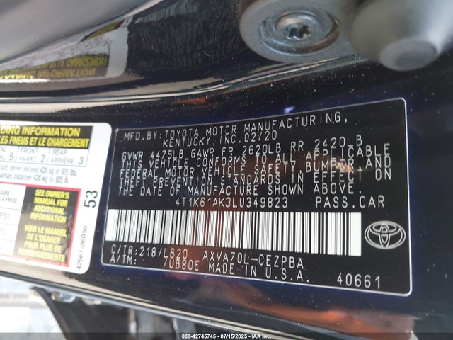 4T1K61AK3LU349823 Toyota a25a-fks