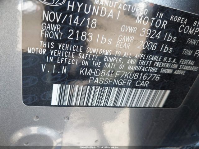2019 HYUNDAI ELANTRA KMHD84LF7KU816776 Photo 8