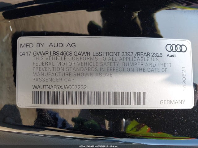2018 AUDI A5 WAUTNAF5XJA007232 Photo 8
