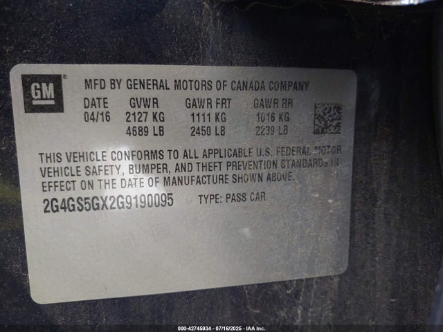 2G4GS5GX2G9190095 Buick Regal Turbo Premium Ii