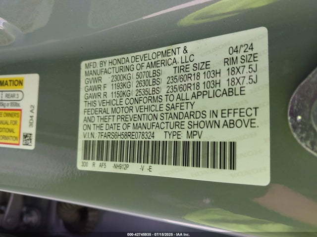 7FARS6H58RE078324 Honda lfc3