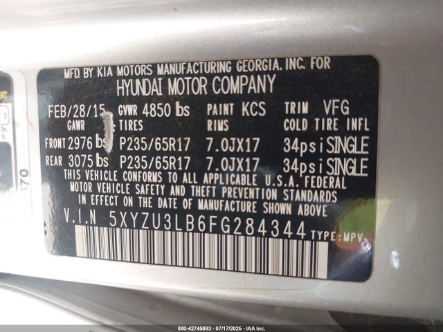 5XYZU3LB6FG284344 Hyundai dohc gdi theta ii