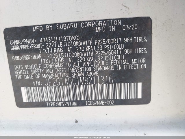 Subaru na 2021 JF2GTABC1M8211316 Image 9