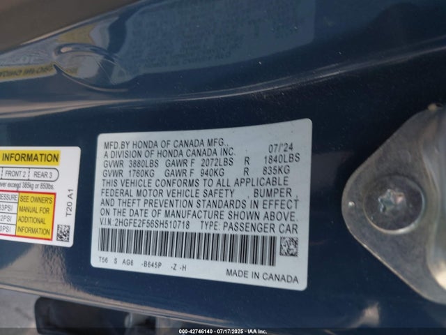 Honda k20c9 2025 2HGFE2F56SH510718 Image 9