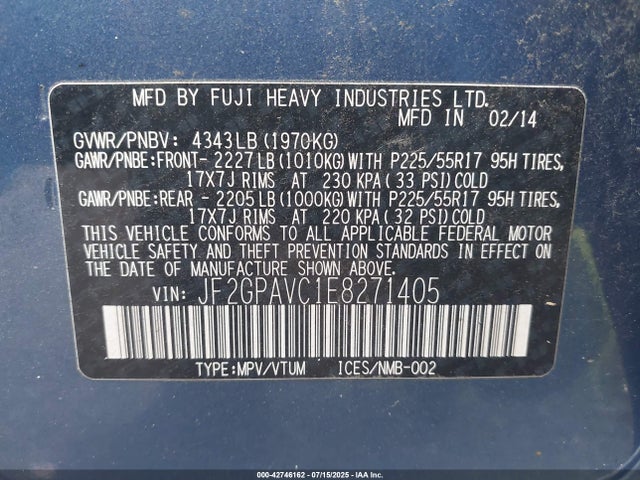 Subaru 2.0l na 2014 JF2GPAVC1E8271405 Image 9