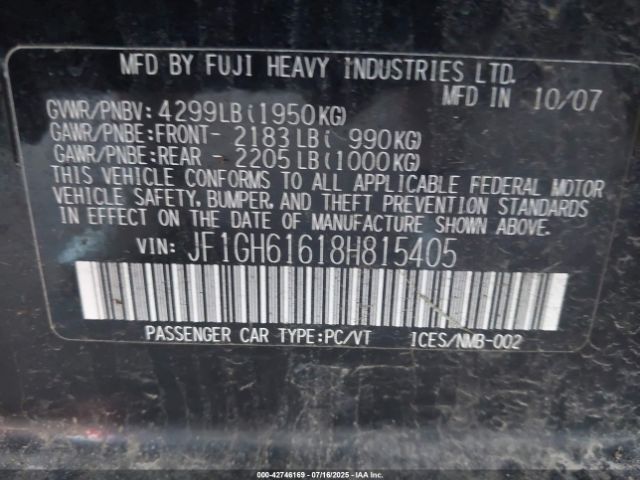 2008 SUBARU IMPREZA JF1GH61618H815405 Photo 8