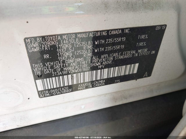 Toyota a25a-fks 2019 2T3A1RFV2KW081607 Image 9